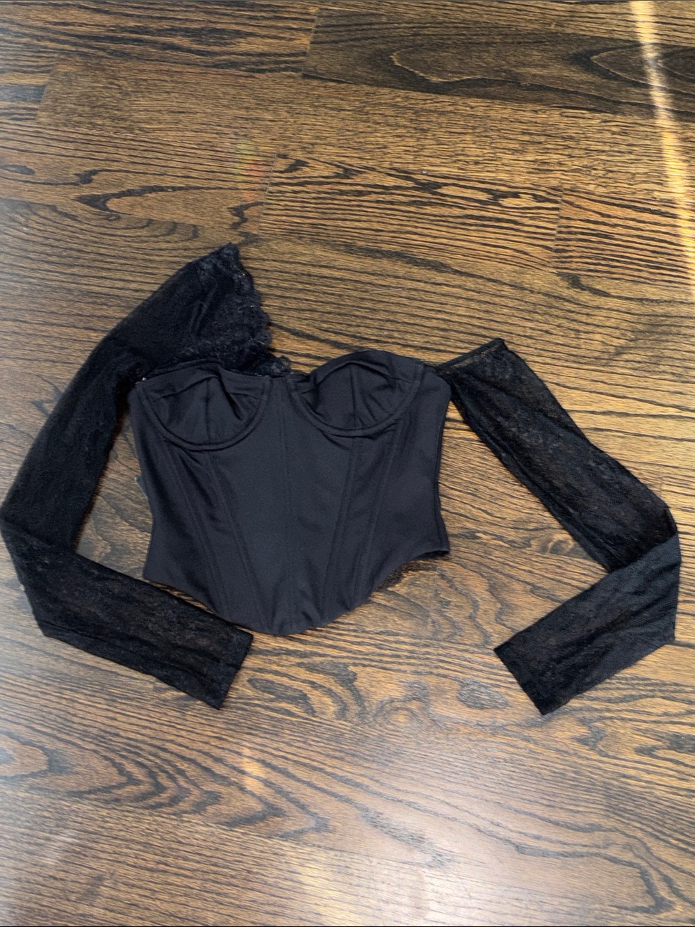 White Fox Boutique Black Lace-Sleeve Bustier Camisole